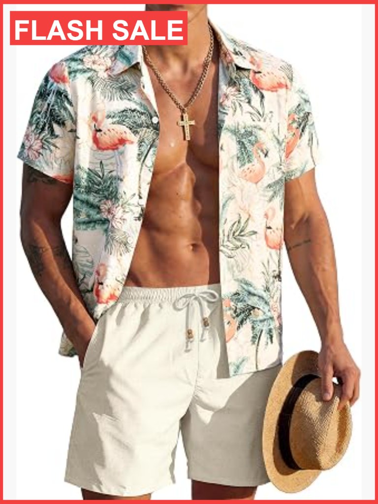 Men's Linen Shorts Set Wrinkle-Resistant Top 2 Piece Beach Summer Outfit